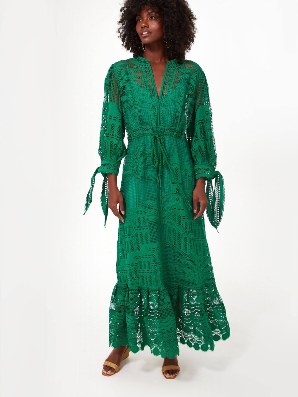 Farm Rio Women's Green Morada Boa Guipure Dress